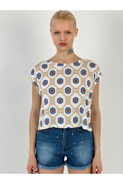 Miss Poem Women's Patterned Ecru T-Shirt