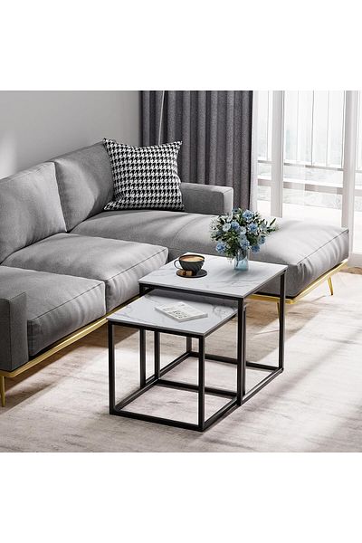 Generic 2-piece marble and metal coffee table set