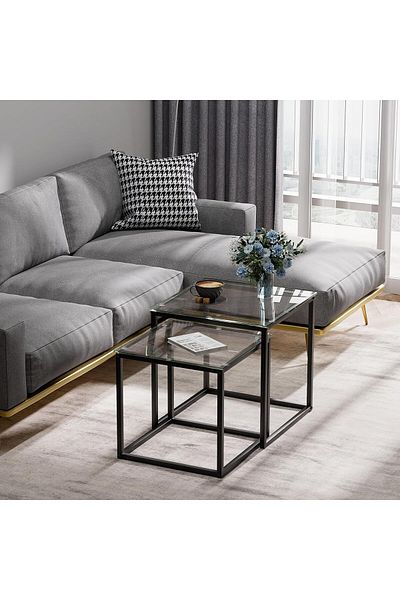 Generic 2-piece metal and glass coffee table set