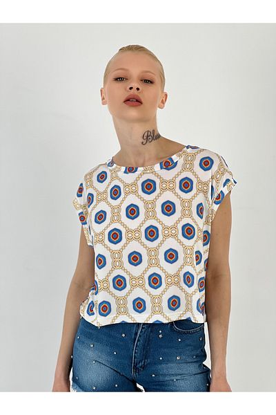 Miss Poem Women's Patterned Ecru T-Shirt