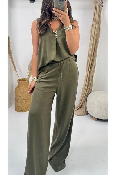 PG GİYİM V KAYA SET DE ÎMBRĂCĂMINTE DIN BUMBAC ȘI IN CU ELASTIC LA TALIE