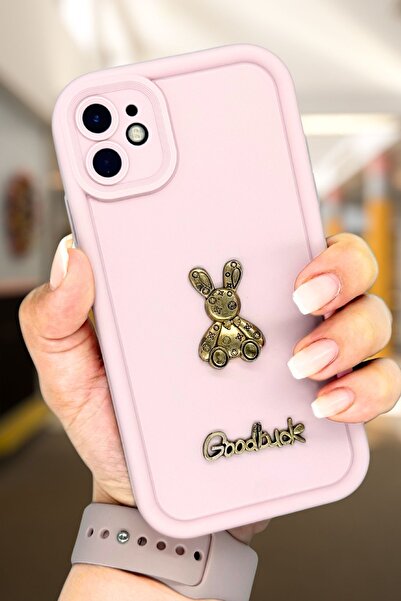 PSGT Apple Iphone 11 Kılıf Tasarımlı Desenli Kamera Korumalı Pembe Tavşan Goodluck Yumuşak Silikon Kapak