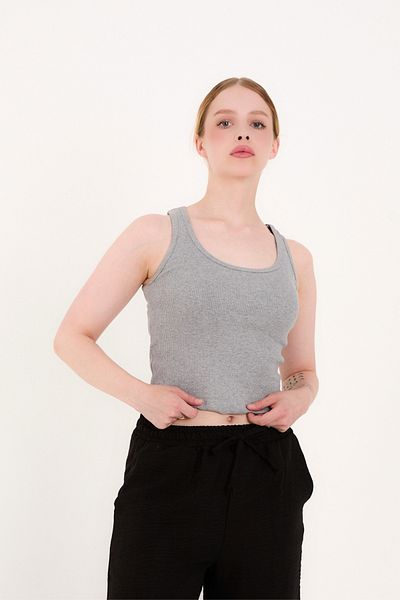 GRİMALDİ Women's Ribbed Look Thick Strap Basic Gray Undershirt