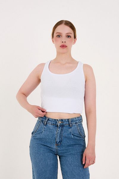 GRİMALDİ Women's Ribbed Look Thick Strap Basic White Undershirt