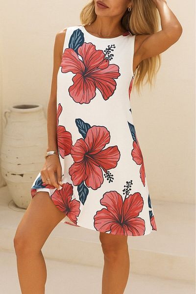 Gökyüzü Moda Women's zero sleeve back tie-up ruffle floral print supreme dress