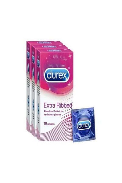 Durex Extra Ribbed Condoms - 10 Count - Pack of 3