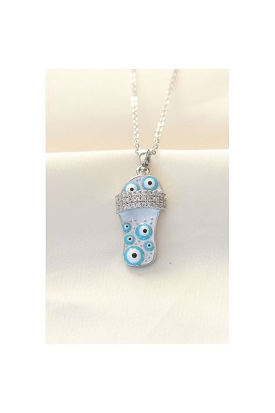 Skygo 316L Chain Steel Zircon Stone Silver Color Evil Eye Beaded Slipper Necklace - Tj-Bko8495