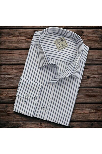 EREN STYLE Ανδρικό πουκάμισο από λινό κλασικό μακρυμάνικο γκρι (κανονική εφαρ...