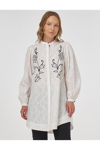 Kayra Embroidered Cotton Blouse Ecru