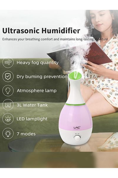 LAC LAICHY Air Cool Mist Humidifier 3L Water Tank Quiet Ultrasonic Humidifiers for Bedroom&Babies Nursery