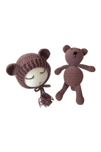 Generic Crochet Knitted Hat And Bear Toy Set