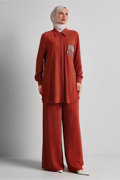 Alvina Stone Printed Pants Suit 44681