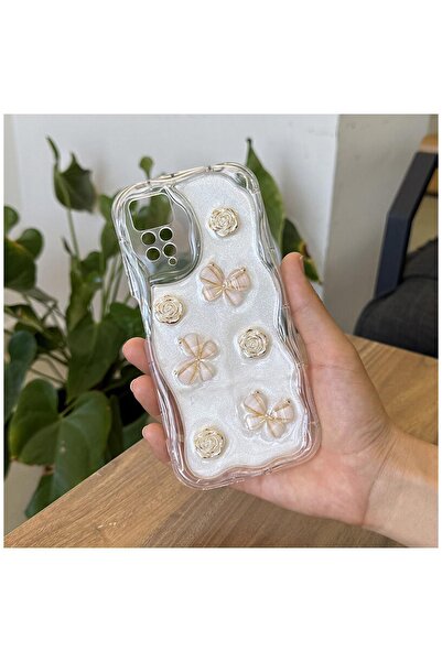Zebana Xiaomi Redmi Note 11 Pro Uyumlu Kılıf Zebana Floral Silikon Kılıf Gold