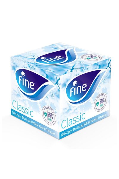 FINE Facial Tissue White Sterilized Square 2ply 100 Sheets Hygienic, Soft & Gentle Tissue