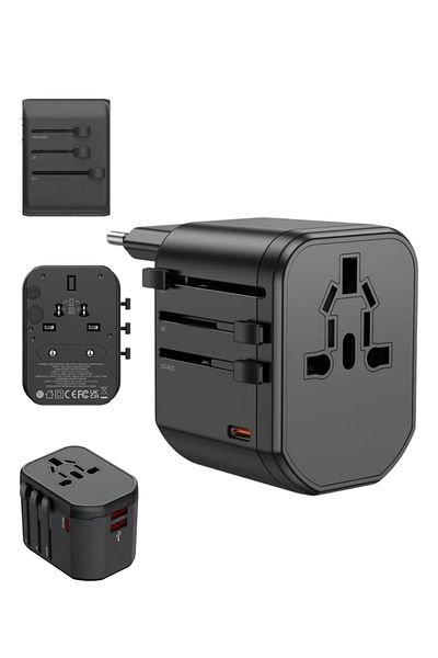 VENDIX Universal Travel Adapter, 5V/3A Adaptor with 2 USB & 1 Type-C Fast Charging, Compatible US/UK/EU/AU,