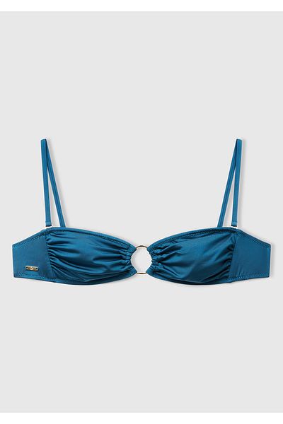 United Colors of Benetton Women's Petrol Blue Shiny Lycra Adjustable Strap Bikini Top with Front Detail