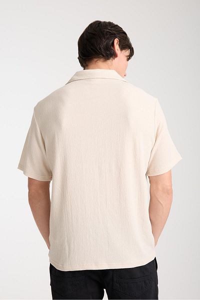 Store Men's Cotton V-Neck Textured Shirt - Light and Comfortable Casual Summer Wear