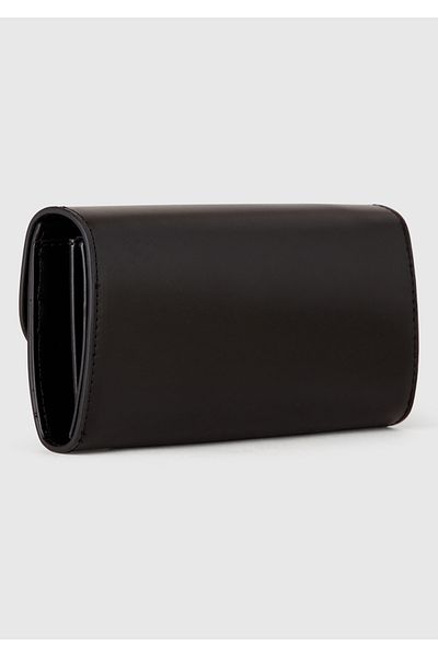 United Colors of Benetton Women's Black Logo Metal Plate Snap Fastener Rectangular Wallet