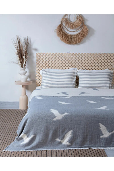 Home Azure Club Robin Çift Kişilik Müslin Çift Taraflı Yatak Örtüsü/Pike