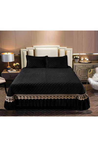 CHIRASO CHIRASO Bedspread Set, VELVET, 3 Pieces, 220x240+27 cm, 2 Pillowcases 50x70+5 cm, black