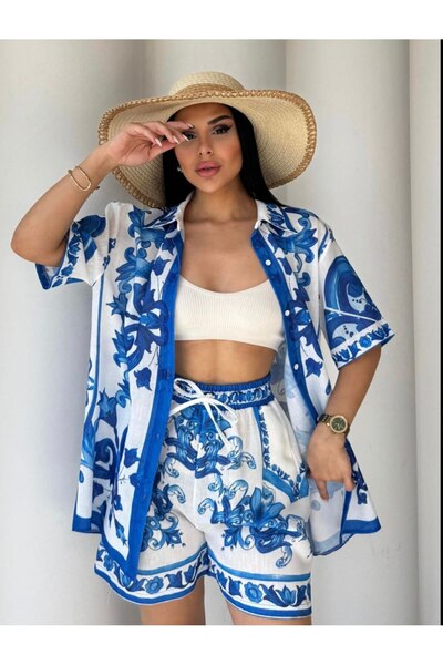 morita Set of 2 Blue Linen Shorts