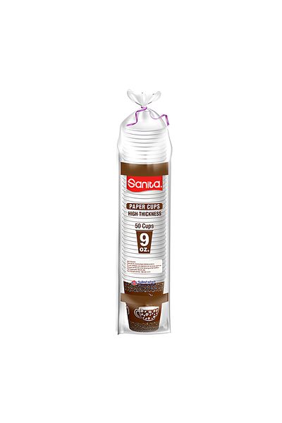 Sanita 50-Piece Disposable Paper Cup Set Brown and White 9oz