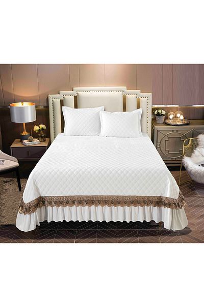 CHIRASO CHIRASO Bedspread Set, VELVET, 3 Pieces, 220x240+27 cm, 2 Pillowcases 50x70+5 cm, white