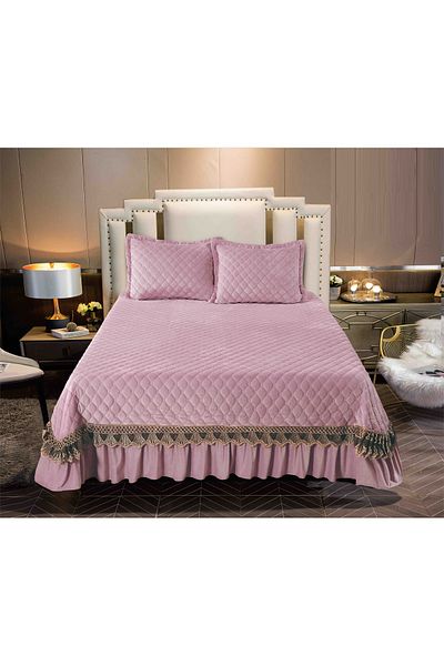 CHIRASO CHIRASO Bedspread Set, VELVET, 3 Pieces, 220x240+27 cm, 2 Pillowcases 50x70+5 cm, powder pink