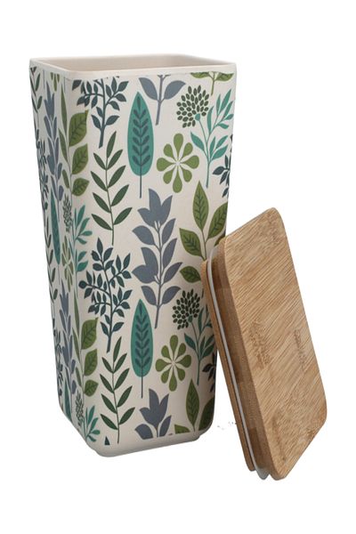 Felli Leaf and Floral Printed Bamboo Fiber Canister with Lid