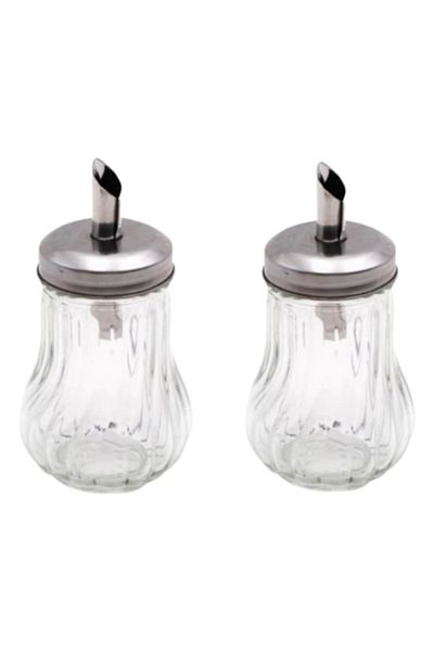 OEM Set of 2 sugar/honey dispensers, metal + glass, 6x12cm
