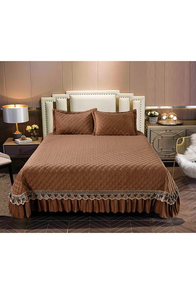 CHIRASO CHIRASO Bedspread Set, VELVET, 3 Pieces, 220x240+27 cm, 2 Pillowcases 50x70+5 cm, brown