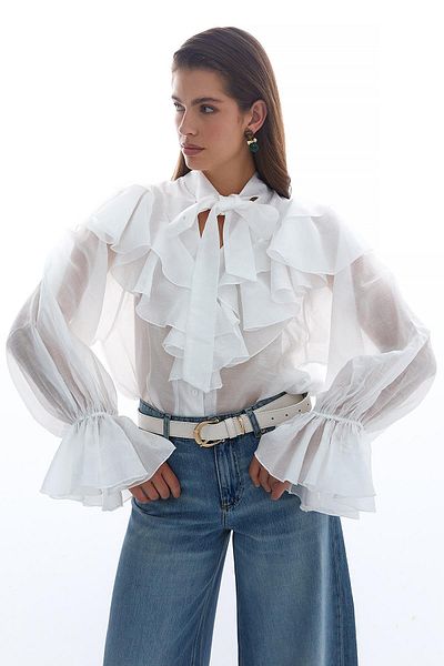 MARKALİSTE Scarf Collar Shirt White