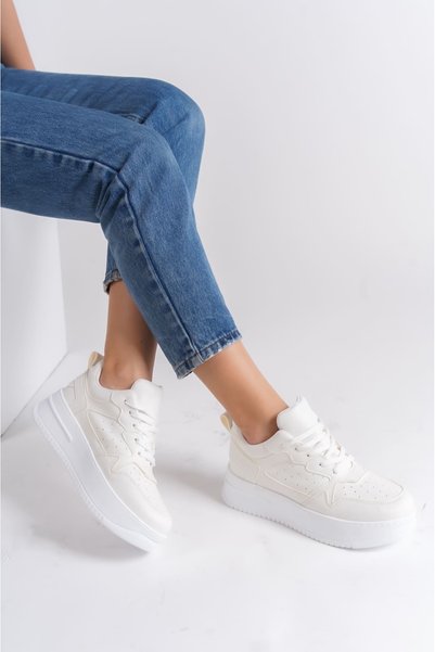 Joy Ayakkabı ALESSI Bağcıklı Ortopedik Taban Kadın Sneaker Spor Ayakkabı CBT - Kırık Beyaz