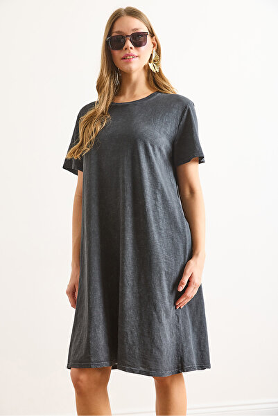 Olalook Women's Black Crew Neck Washable Dress Elb-19002464