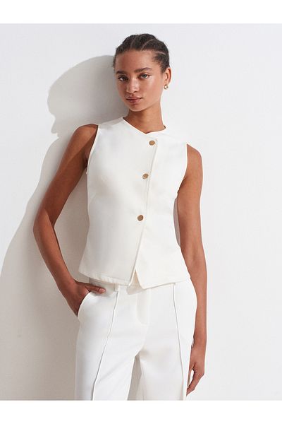 Dilvin 60591 Double Breasted Top Vest with Gold Buttons-White