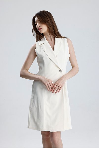 Sense Lined Sleeveless Hurrem Long Jacket Dress |   Ckt35288 Ecru