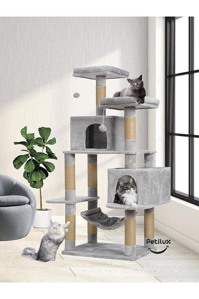 Petilux Double Slot Luxury Large Size Scratching Cat Play House with Hammock Cat Scratching