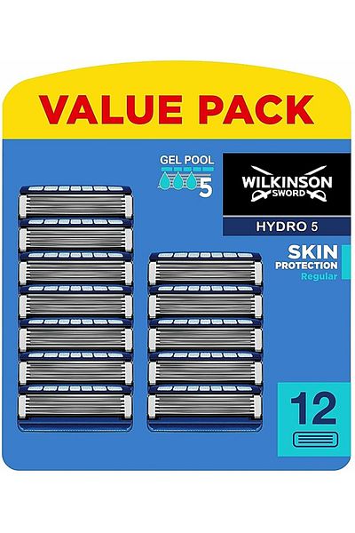 Wilkinson Sword Hydro 5 Skin Protection Regular Razor Refill Set With Vitamin B5, Men, 12 Pcs