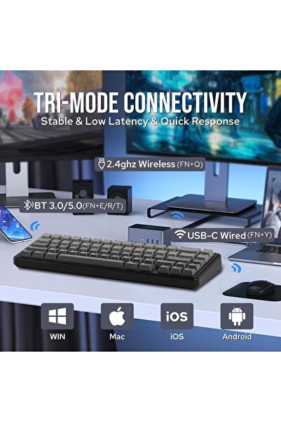 Epomaker لوحة مفاتيح ميكانيكية لاسلكية x AULA F65 65% (أسود، مفتاح Reaper)