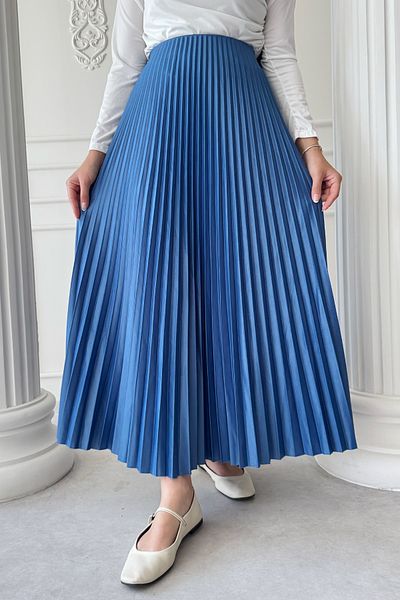 InStyle Fusta albastră Saks plisată