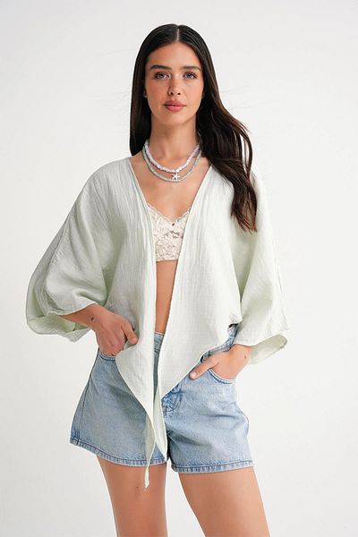 Mixray 4723 Women's Tie Front Bolero Blouse Sage