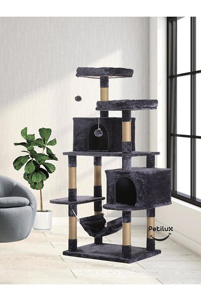 Petilux Double Slot Luxury Large Size Scratching Cat Play House with Hammock Cat Scratching