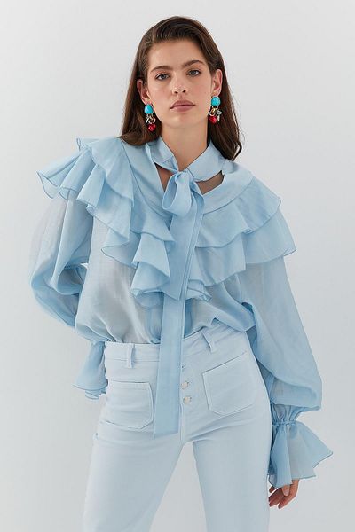 MARKALİSTE Scarf Collar Shirt Blue