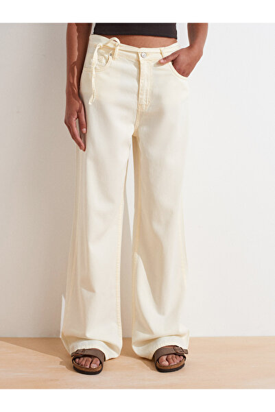 Dilvin 72002 Comfortable Denim Trousers with Elastic Back Section-Yellow