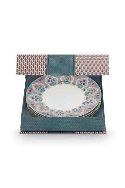Pip Studio Set de 4 farfurii de porțelan, Mic dejun, Pip Studio, Albastru deschis, 21 cm, colecția Flower Festival