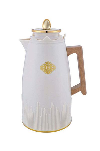 Gazella Tea/Coffee Flask With Soft Wooden Handle 1 Liter Ivory/Gold