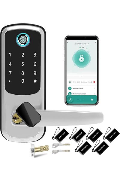 UanTii قفل ذكي Tuya Wifi، قفل باب بدون مفتاح 5 في 1، قفل باب رقمي بمزلاج واحد مع بصمة الإصبع