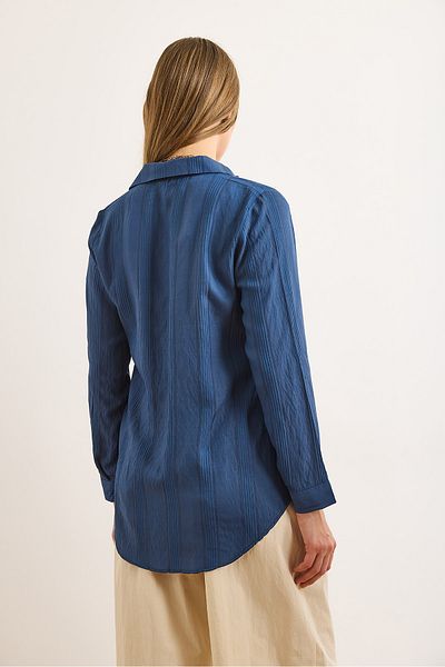 Olalook Γυναικείο πουκάμισο με διάφανη ρίγα Navy Blue με κανονική εφαρμογή GML-19001334
