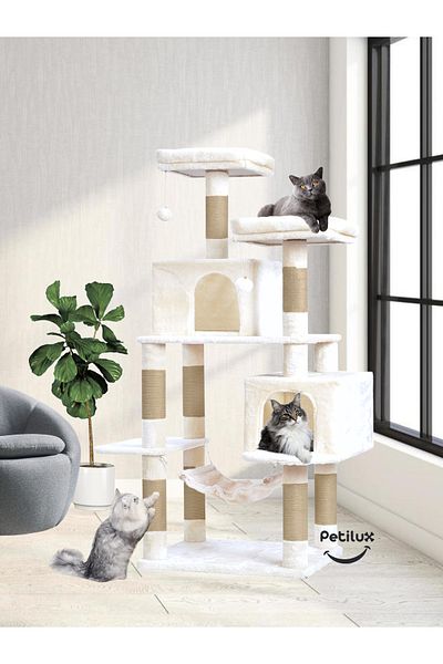 Petilux Double Slot Luxury Large Size Scratching Cat Play House with Hammock Cat Scratching
