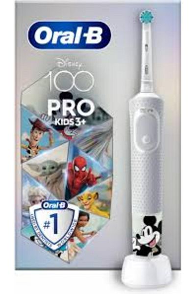 Oral-B Periuță de dinți electrică Vitality Pro Kids Mickey 100 pentru copii, 2, 3 ani, albă